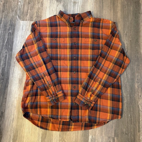 Duluth Trading Co Plaid Flannel Long Sleeve Button Up Shirt Men's 2XL Orange - Picture 1 of 7